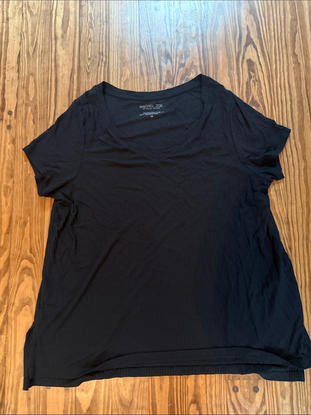 Rachel Zoe Black Short-Sleeve v Neck Tee
